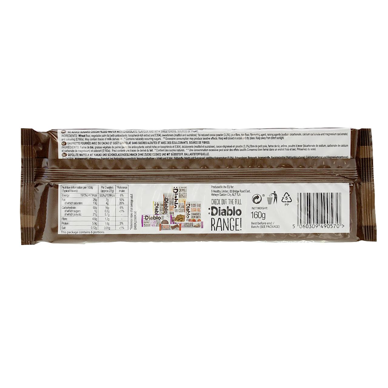 Chocolate Cream Wafers Thins ohne Zuckerzusatz 150g von Diablo