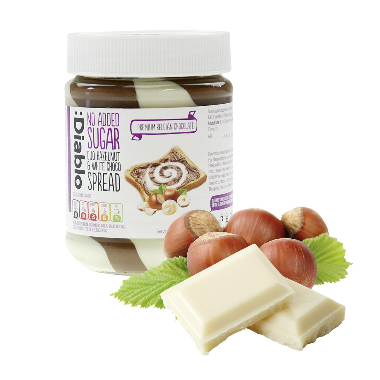 Duo Hazelnut & White Chocolate Spread ohne Zuckerzusatz 350g von Diablo