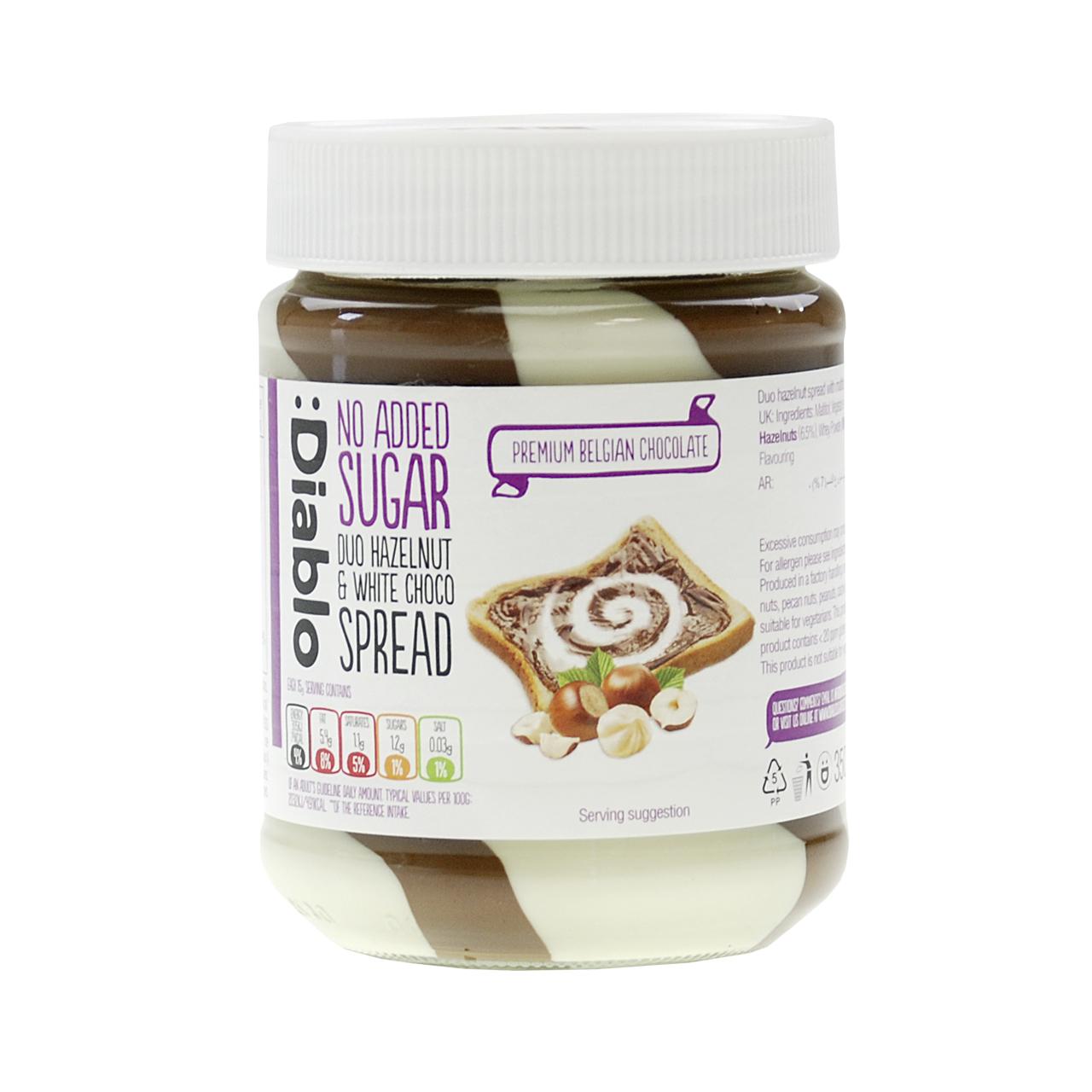 Duo Hazelnut & White Chocolate Spread ohne Zuckerzusatz 350g von Diablo