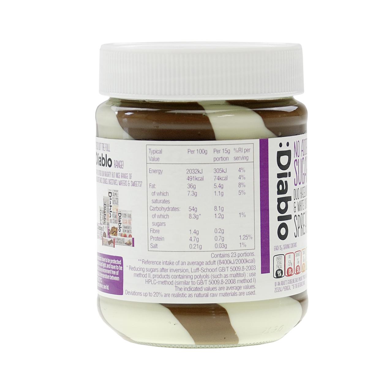 Duo Hazelnut & White Chocolate Spread ohne Zuckerzusatz 350g von Diablo