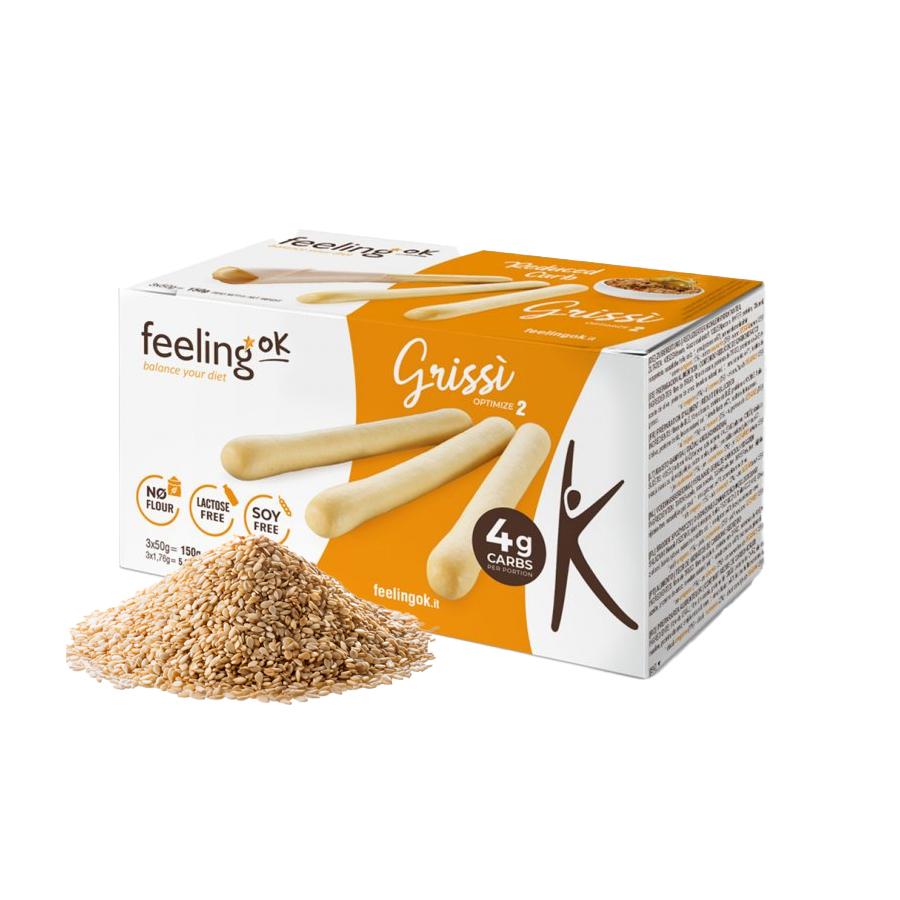 Protein Grissino Brotstangen Optimize 2 (21% Protein) 3 x 50g von Feeling OK