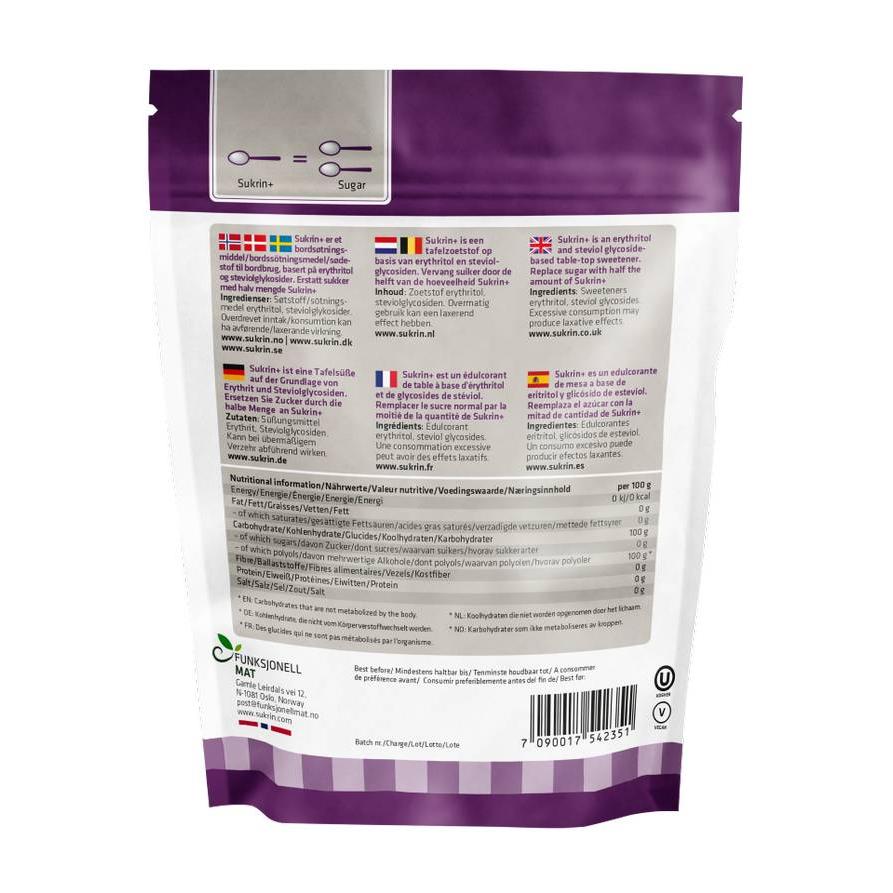 SUKRIN+ (Erythrit mit Stevia) 500g Beutel von Sukrin