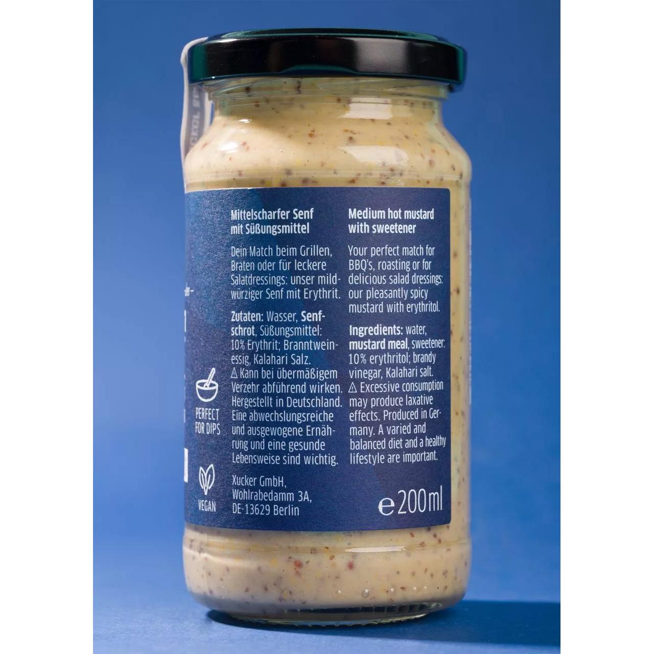Mittelscharfer Senf mit Erythrit 200g Glas von Xucker