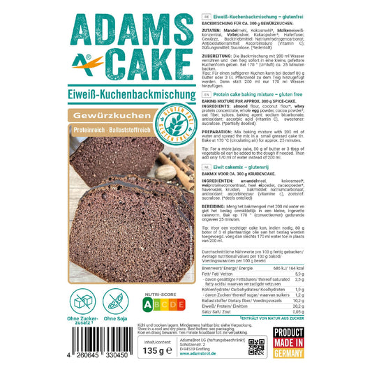 Eiweiß Kuchen Backmischung Gewürzkuchen 135g Beutel von Adamsbrot