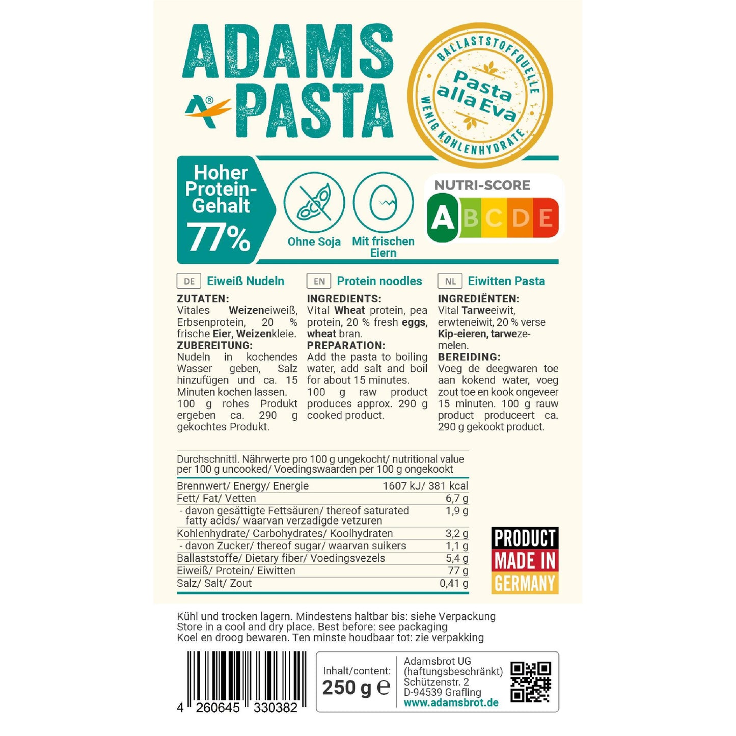 Pasta alla Eva 250g Beutel von Adamsbrot