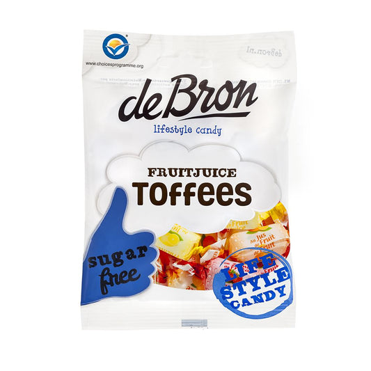 Zuckerfreie Fruchtsaft Toffees (Fruitjuice Toffees) 90g Beutel von De Bron