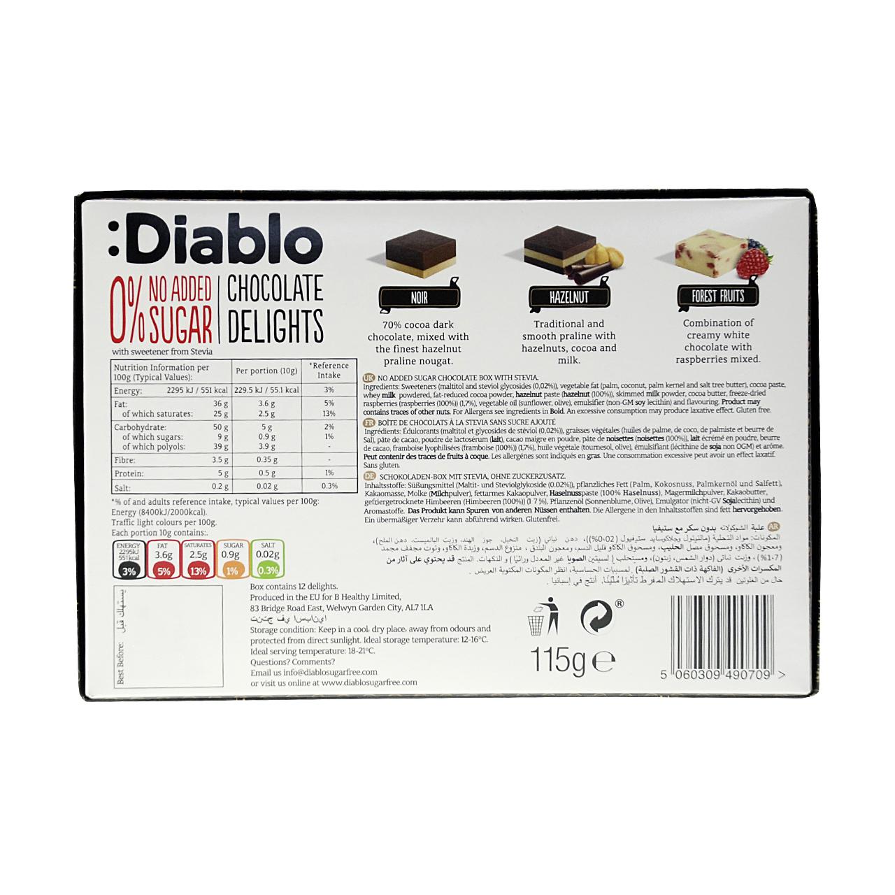 Chocolate Delights mit Stevia ohne Zuckerzusatz 115g von Diablo