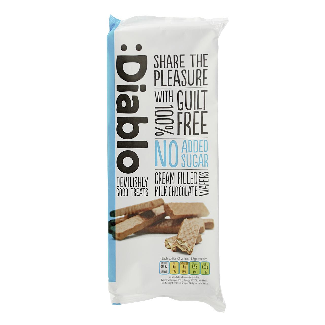 Cream Filled Milk Chocolate Wafer ohne Zuckerzusatz 150g von Diablo