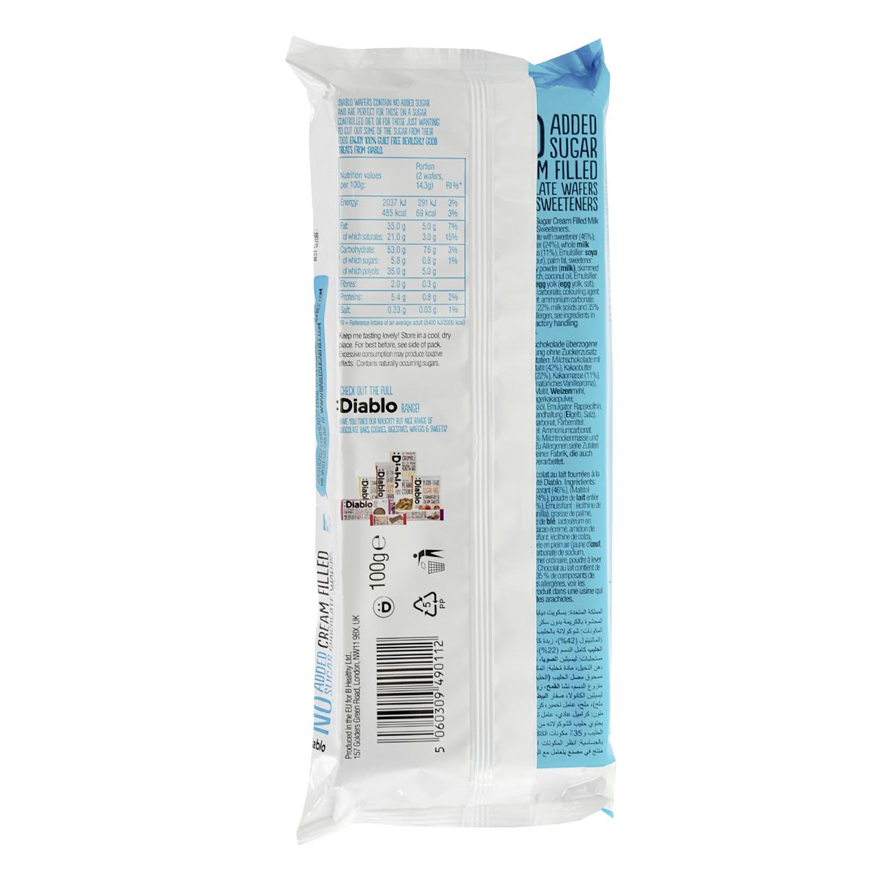 Cream Filled Milk Chocolate Wafer ohne Zuckerzusatz 150g von Diablo