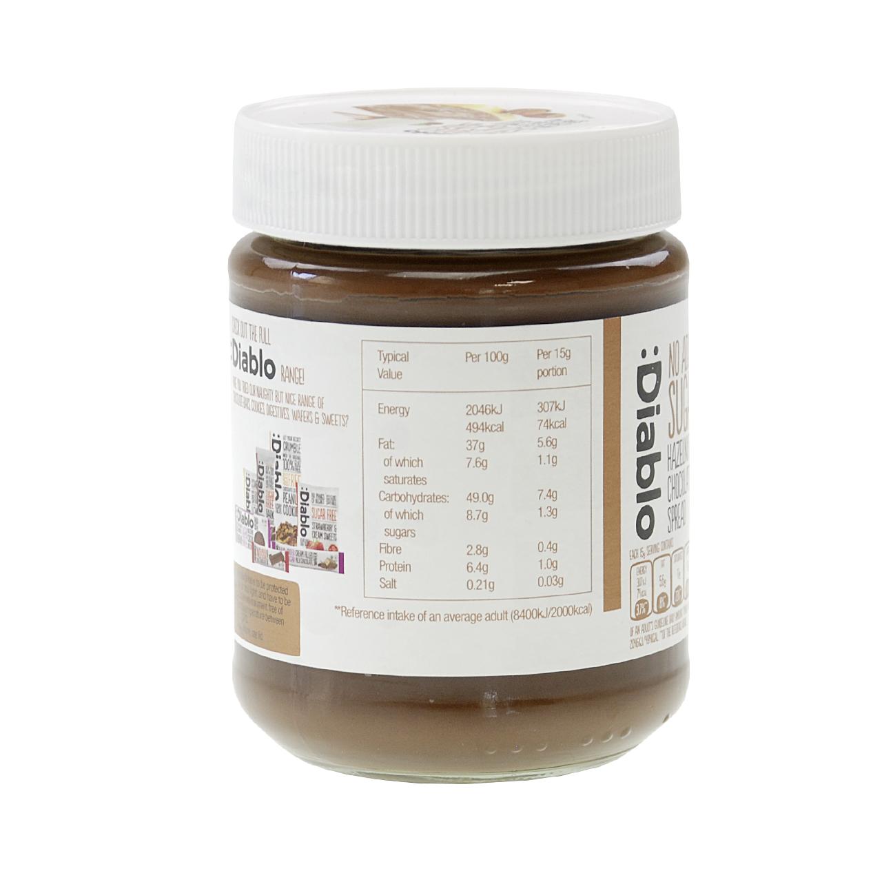 Hazelnut Chocolate Spread ohne Zuckerzusatz 350g Glas von Diablo