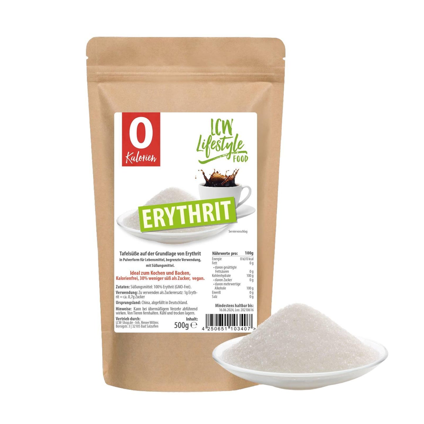Erythrit kalorienfreier Zuckerersatz 500g Beutel von LCW