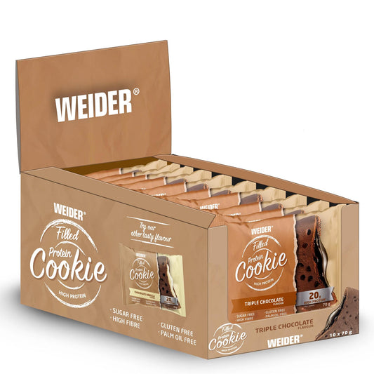Filled Protein Cookies 10 x 70g Karton Triple Chocolate von Weider