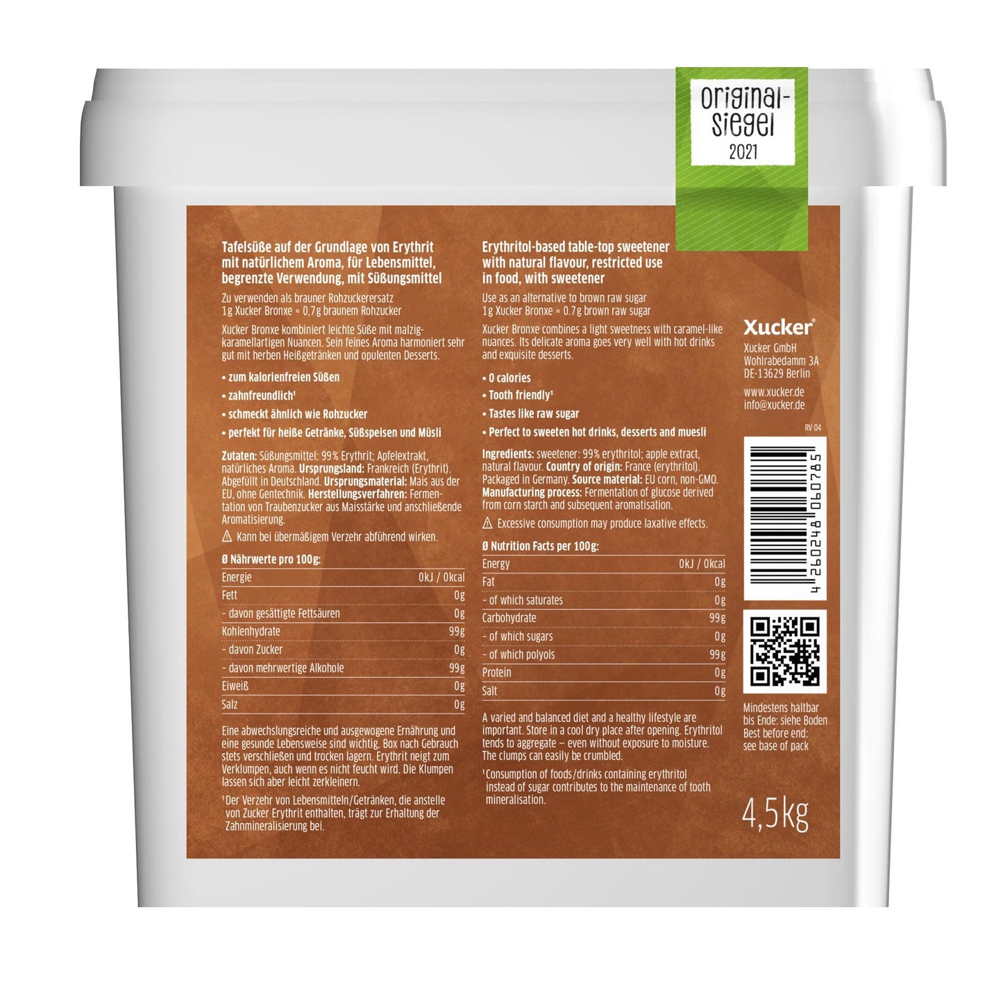 Bronxe Erythrit (europäisch) 4500g Dose von Xucker